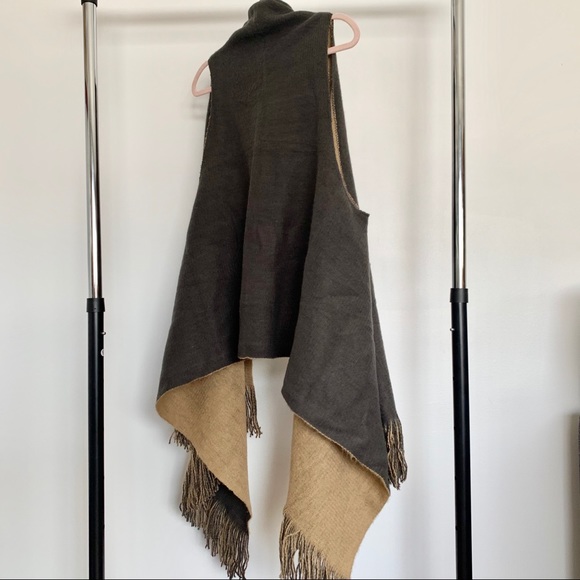 Wrap Scarf With Armholes Gray Mustard Shawl OS - Picture 7 of 8